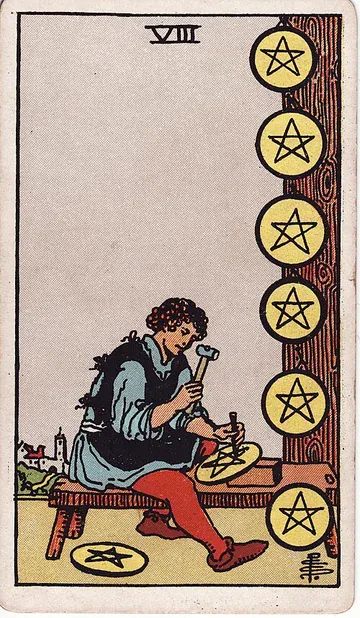 Eight of Pentacles · 塔罗牌插图