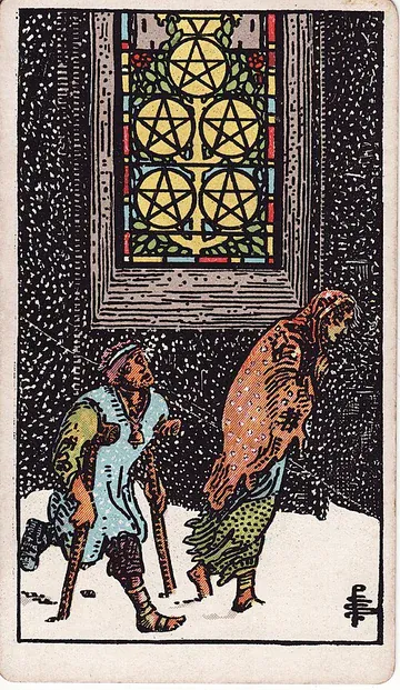 Five of Pentacles · 塔罗牌插图