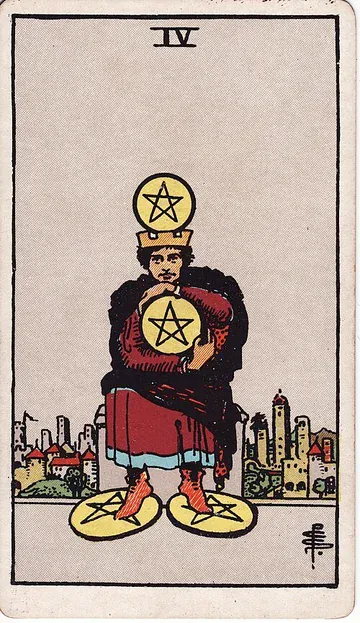 Four of Pentacles · 塔罗牌插图