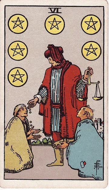 Six of Pentacles · 塔罗牌插图
