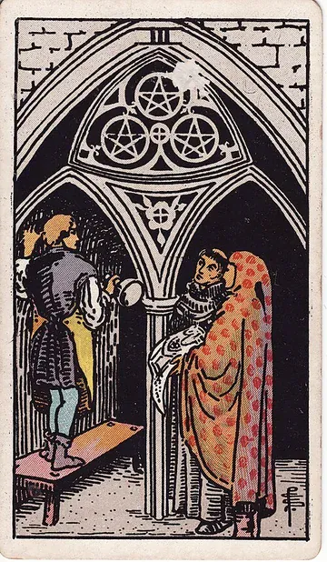 Three of Pentacles · 塔罗牌插图