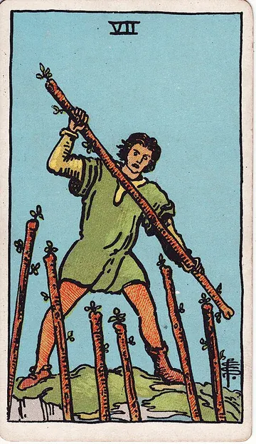 Seven of Wands · 塔罗牌插图