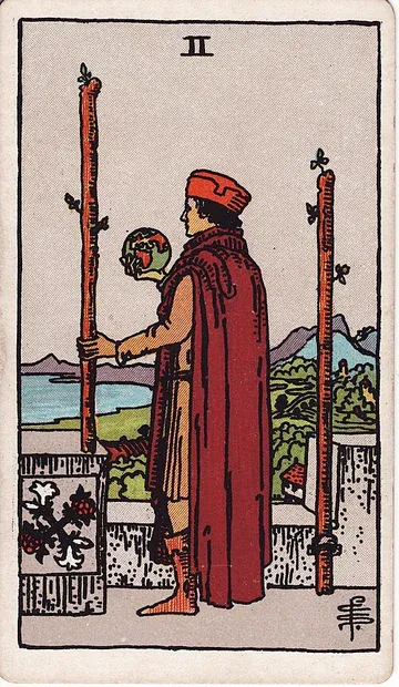 Two of Wands · 塔罗牌插图